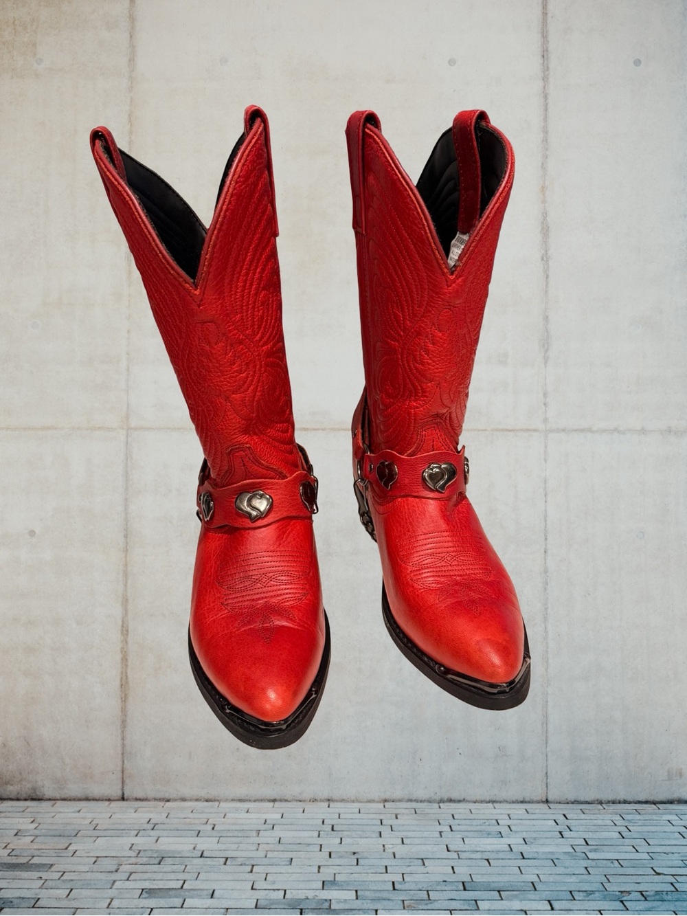 Masterson Boot Co RB7483 Red Embossed Floral Heart Harness Cowboy Boots Wmn 7M - Picture 3 of 12
